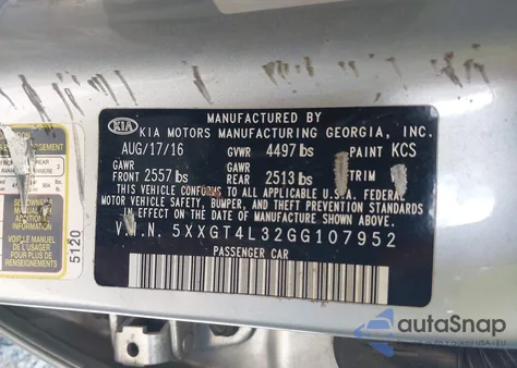 2016 Kia Optima Lx from USA, damaged, VIN 5XXGT4L32GG107952